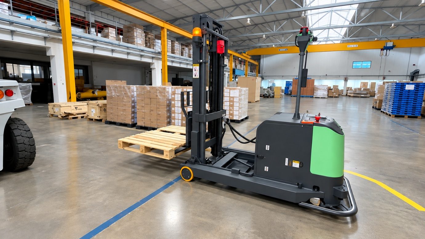 Forklift mobile robot handling a pallet